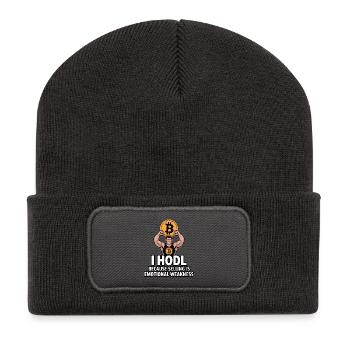 Muskulöser Bitcoin HODL Humor - Recycelte Patch Beanie - Dunkelgrau - Vorne