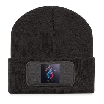 HerZschlag I Ilustration Cherry Blossoms & Hummingbird - Recycled Patch Beanie - dark grey - Front