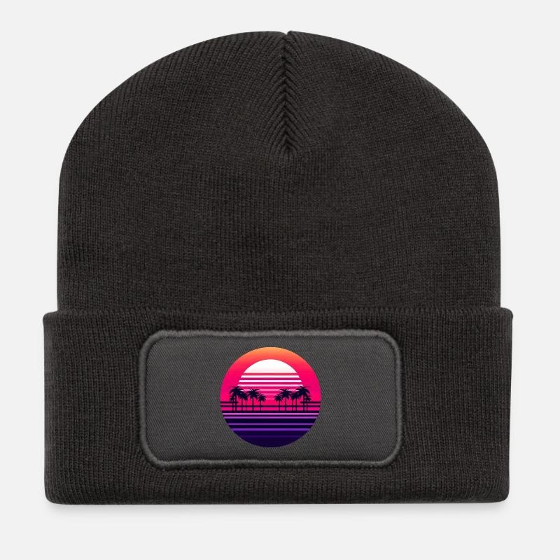 Neon Sunset Palmlands - Recycled Patch Beanie - dark grey