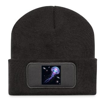 Galaktische Qualle im Weltraum - Recycelte Patch Beanie - Dunkelgrau - Vorne