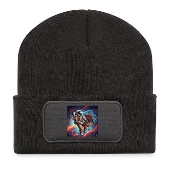 Weltraum DJ Astronaut mit Plattenspieler - Recycelte Patch Beanie - Dunkelgrau - Vorne