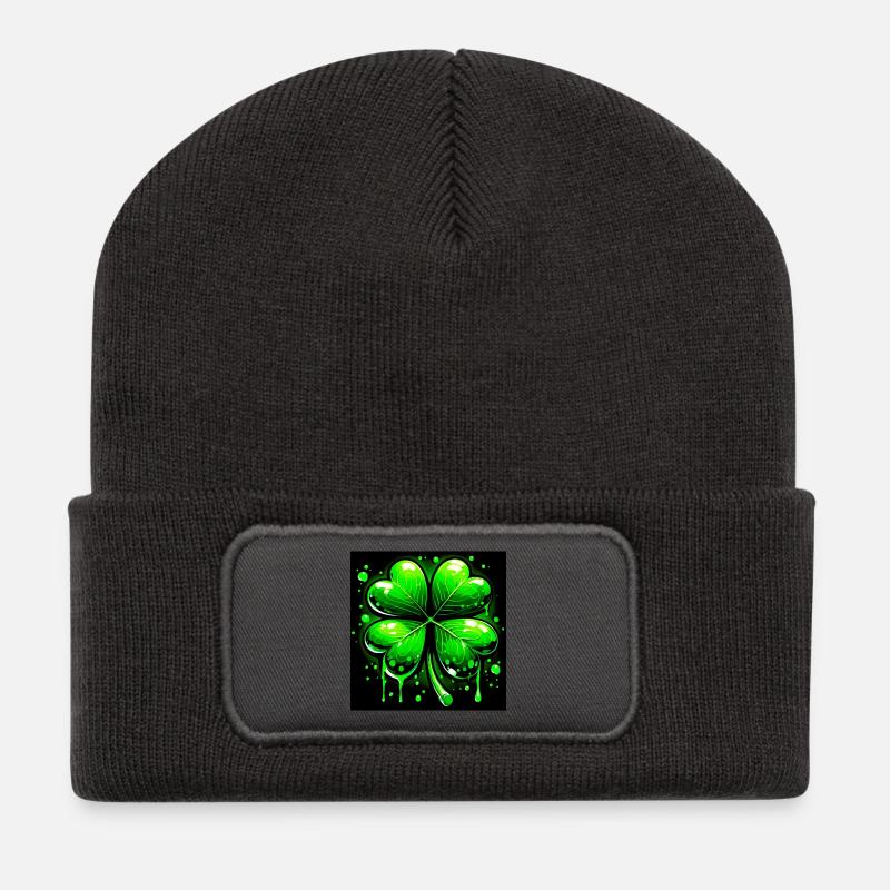 Vierblättriges Kleeblatt - Recycelte Patch Beanie - Dunkelgrau