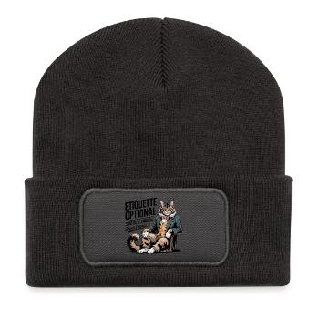 Etikette-optionale Fancy Cat - Recycelte Patch Beanie - Dunkelgrau - Vorne