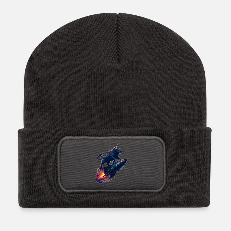 Aktien Bulle Stier Chart Gewinn Rakete Geschenk - Recycelte Patch Beanie - Dunkelgrau