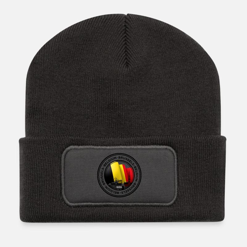 Brüssel Landmark Flagge Illustration - Recycelte Patch Beanie - Dunkelgrau