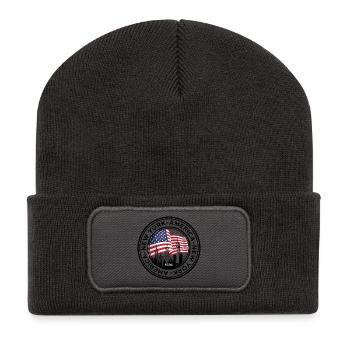 Ligne d’horizon américaine avec étreinte de drapeau - Beanie recyclé à patch - charbon - Devant