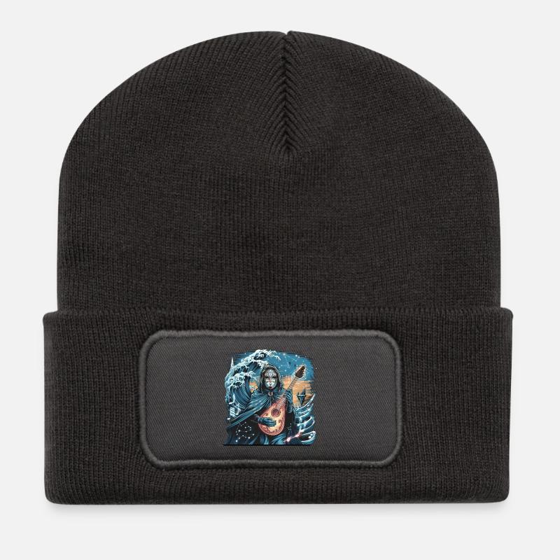 Mystische Ozeanwelle mit geisterhaftem Musiker - Recycelte Patch Beanie - Dunkelgrau