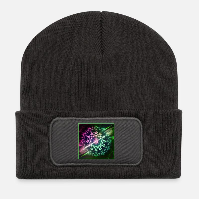 Neon Guitar Mandala Art - Recycled Patch Beanie - dark grey
