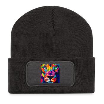Portrait Lion aux Couleurs Vibrantes Pop Art  - Beanie recyclé à patch - charbon - Devant