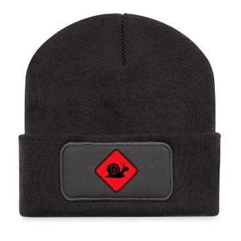 Snail Danger Caution Sign Warning - Recycled Patch Beanie - dark grey - Front