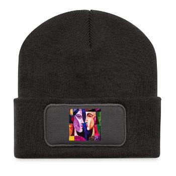 Bunte Paar Abstrakte Porträts - Recycelte Patch Beanie - Dunkelgrau - Vorne