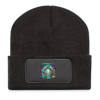 Verzauberter Waldtraum Fantasielandschaft - Recycelte Patch Beanie - Dunkelgrau - Vorne