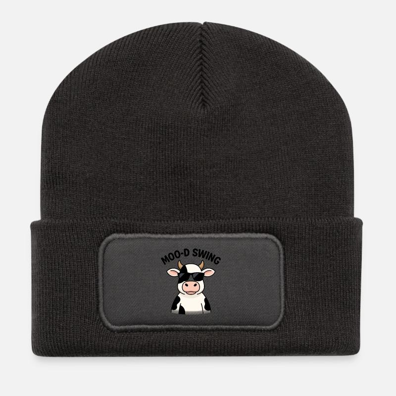 Schicke Kuh mit Sonnenbrille Illustration - Recycelte Patch Beanie - Dunkelgrau