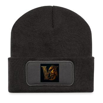 W – Ornement magique avec dragon - Beanie recyclé à patch - charbon - Devant
