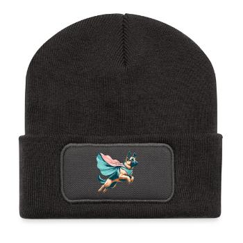 Heldentier Super Hund Schäferhund Cape Geschenk - Recycelte Patch Beanie - Dunkelgrau - Vorne