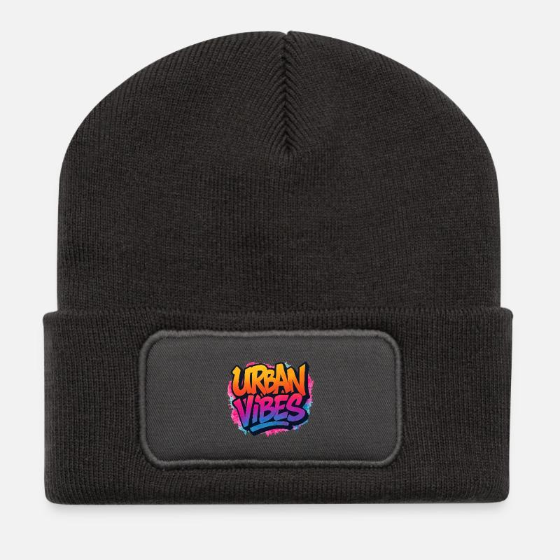 Lebendige Graffiti-Urban Vibes  - Recycelte Patch Beanie - Dunkelgrau