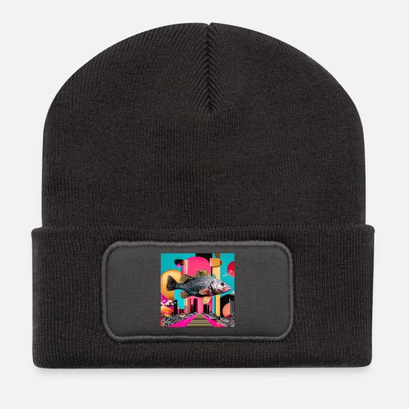 Floating Fish, Creative Collage - Recycled Patch Beanie - dark grey