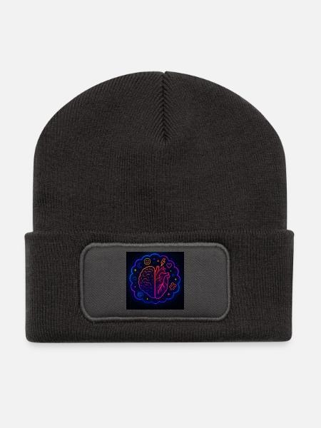 Creative Heart and Brain Neon Design - Recycled Patch Beanie - dark grey