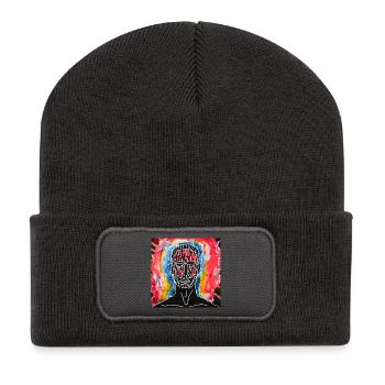 Abstraktes Porträt in leuchtenden Farben - Recycelte Patch Beanie - Dunkelgrau - Vorne