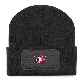 French Flag Paint Splashes Design - Recycled Patch Beanie - dark grey - Front