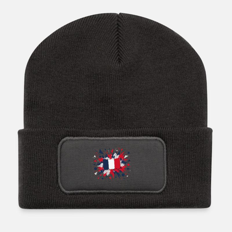 Französische Flagge Farbspritzer Design - Recycelte Patch Beanie - Dunkelgrau