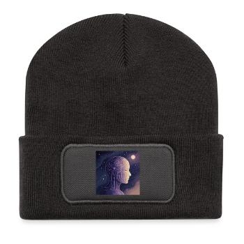Digitales Bewusstsein – Futuristisches KI T-Shirt - Recycelte Patch Beanie - Dunkelgrau - Vorne