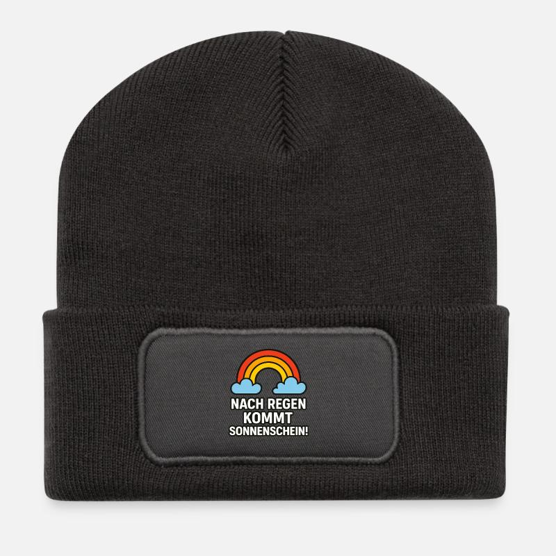 Nach_Regen_kommt_Sonnenschein - Recycelte Patch Beanie - Dunkelgrau