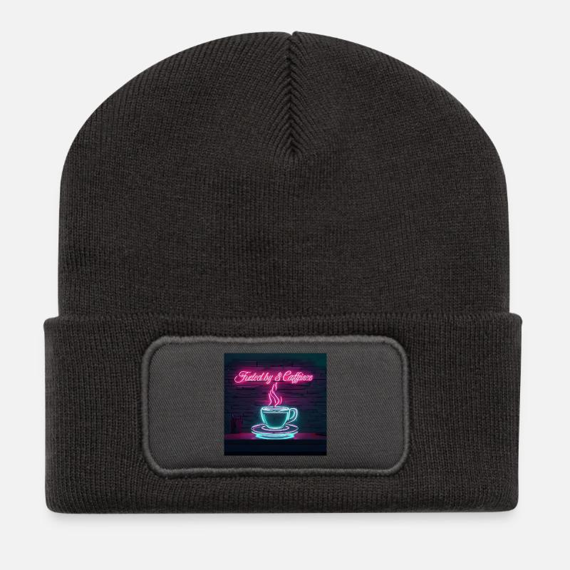 Neon Coffee Treat Quotes Design - Recycled Patch Beanie - dark grey