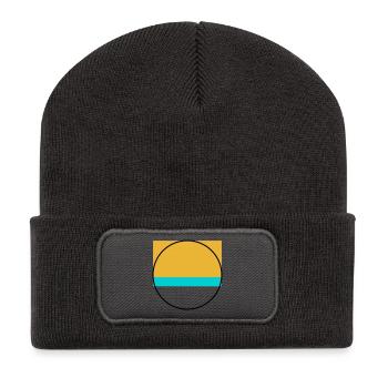 Minimalistischer Sonnenuntergang über dem Meer - Recycelte Patch Beanie - Dunkelgrau - Vorne