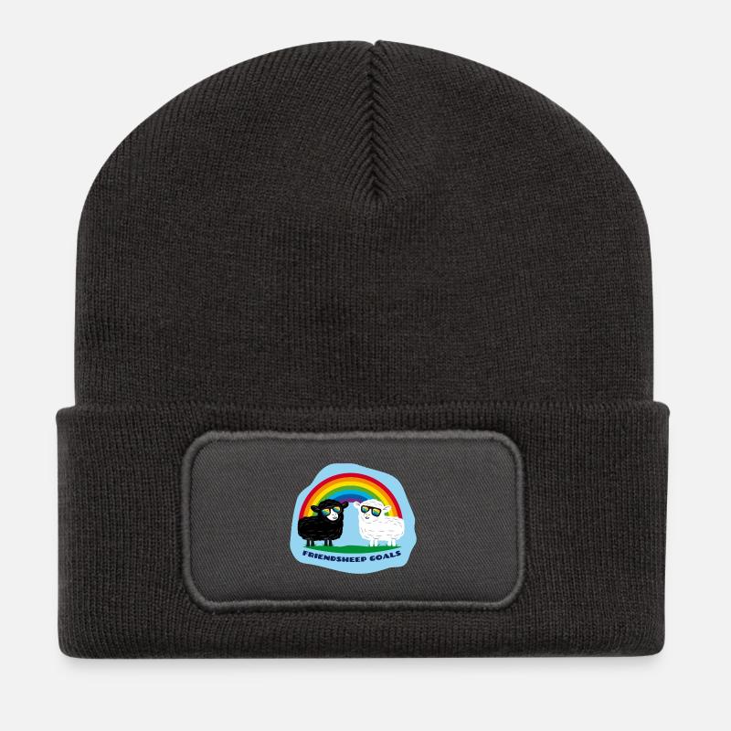 Freundschafts-Schafe mit Regenbogen - Recycelte Patch Beanie - Dunkelgrau