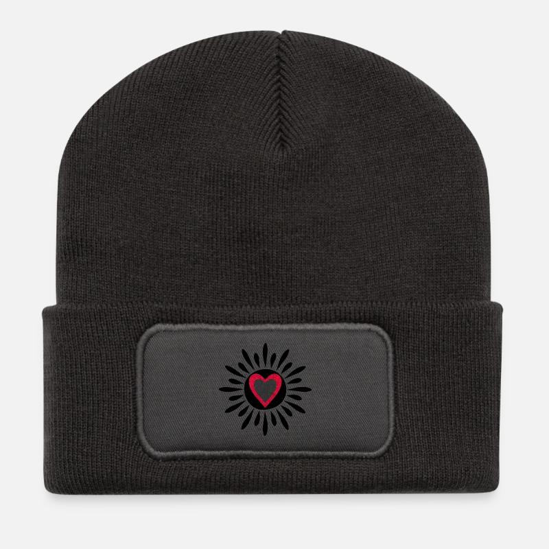 Sonne-Herz - Recycelte Patch Beanie - Dunkelgrau