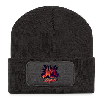 Silhouette de la capitale de Zagreb, Croatie, cadeau - Beanie recyclé à patch - charbon - Devant