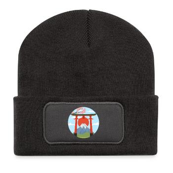 Mount Fuji and Torii Print - Recycled Patch Beanie - dark grey - Front
