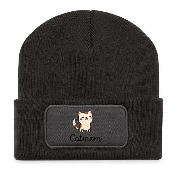 Cute cat design with charm - Recycled Patch Beanie - dark grey - Front
