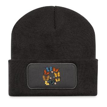 Colorful butterflies on a black background - Recycled Patch Beanie - dark grey - Front