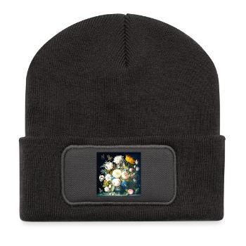 Blumenstrauß mit Schmetterlingen barock flämisch - Recycelte Patch Beanie - Dunkelgrau - Vorne