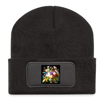 Colorful bouquet on black Flemish - Recycled Patch Beanie - dark grey - Front