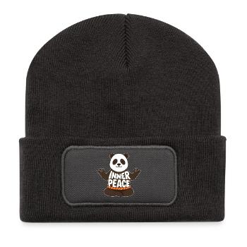 Panda Yoga Posture de la Paix Intérieure du Lotus - Beanie recyclé à patch - charbon - Devant