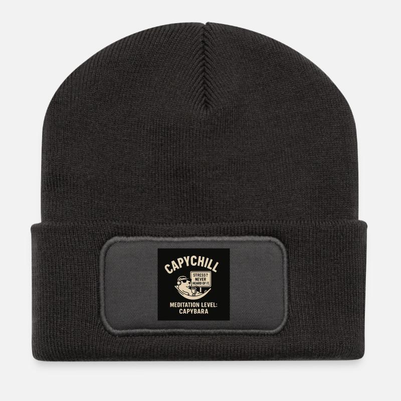 CapyChill Stressfrei Relaxen Shirt - Recycelte Patch Beanie - Dunkelgrau