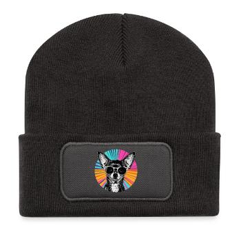 Chihuahua avec lunettes de soleil rétro - Beanie recyclé à patch - charbon - Devant
