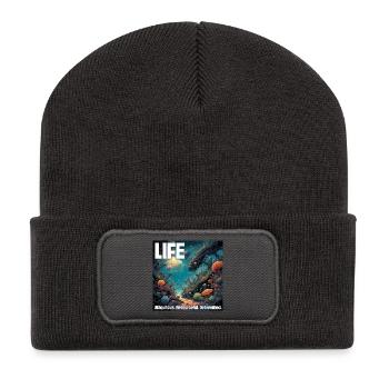 La vie : Omniprésente. Débrouillard. Déterminé. - Beanie recyclé à patch - charbon - Devant