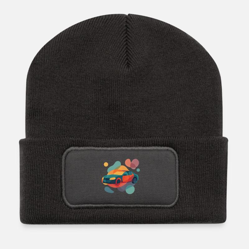 Abstraktes Sportwagen-Design in Farbverläufen - Recycelte Patch Beanie - Dunkelgrau