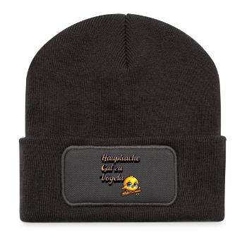 Cute bird motif with saying - Recycled Patch Beanie - dark grey - Front