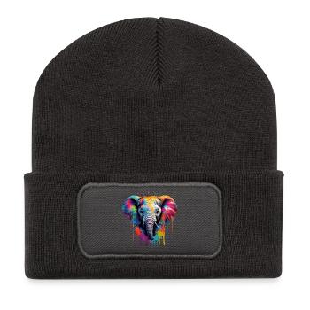 Vibranter Baby Elefantenkunst für Kleidung - Recycelte Patch Beanie - Dunkelgrau - Vorne