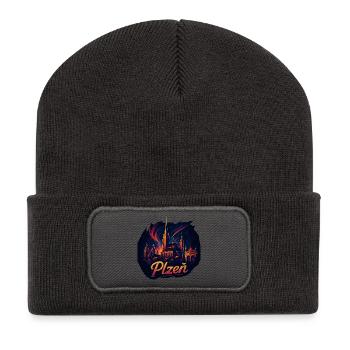 Pilsen Plzeň Stadt Tschechien Silhouette Geschenk - Recycelte Patch Beanie - Dunkelgrau - Vorne