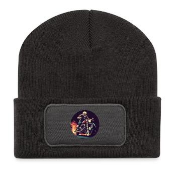 Skeleton on motorcycle flames - Recycled Patch Beanie - dark grey - Front