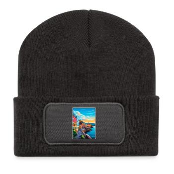 Galway Irland Lebendige Küstenstadt Sonnenuntergang Poster - Recycelte Patch Beanie - Dunkelgrau - Vorne