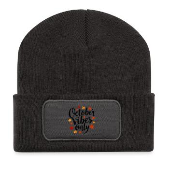 October Vibes Only Herbst Spruch - Recycelte Patch Beanie - Dunkelgrau - Vorne