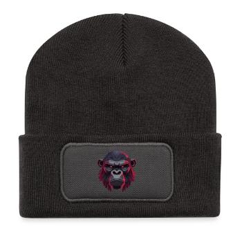 Tête de gorille géométrique - Beanie recyclé à patch - charbon - Devant