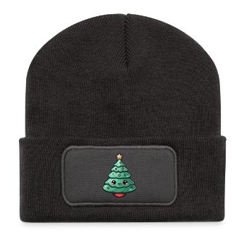 Sapin de Noël Kawaii Sourire - Beanie recyclé à patch - charbon - Devant